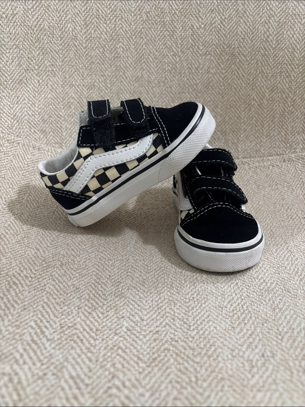 VANS old skool toddler size 4 Kids Black and White Checkerboard Slip-On Sneakers